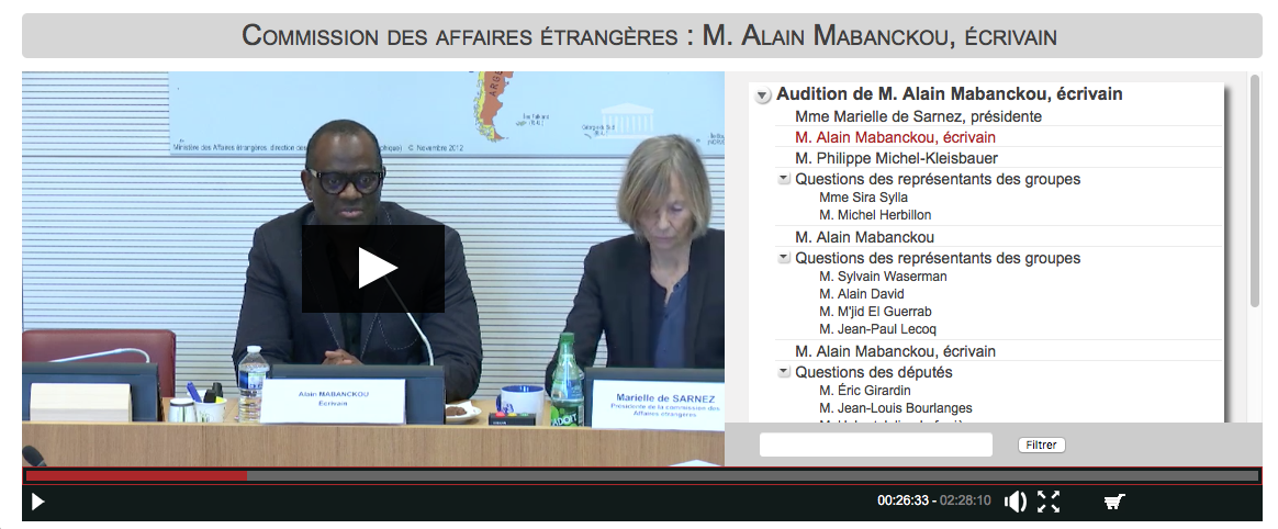 Commission des affaires étrangères : M. Alain Mabanckou, écrivain - Mercredi 18 décembre 2019 - Vidéos de l'Assemblée nationale {HTML}