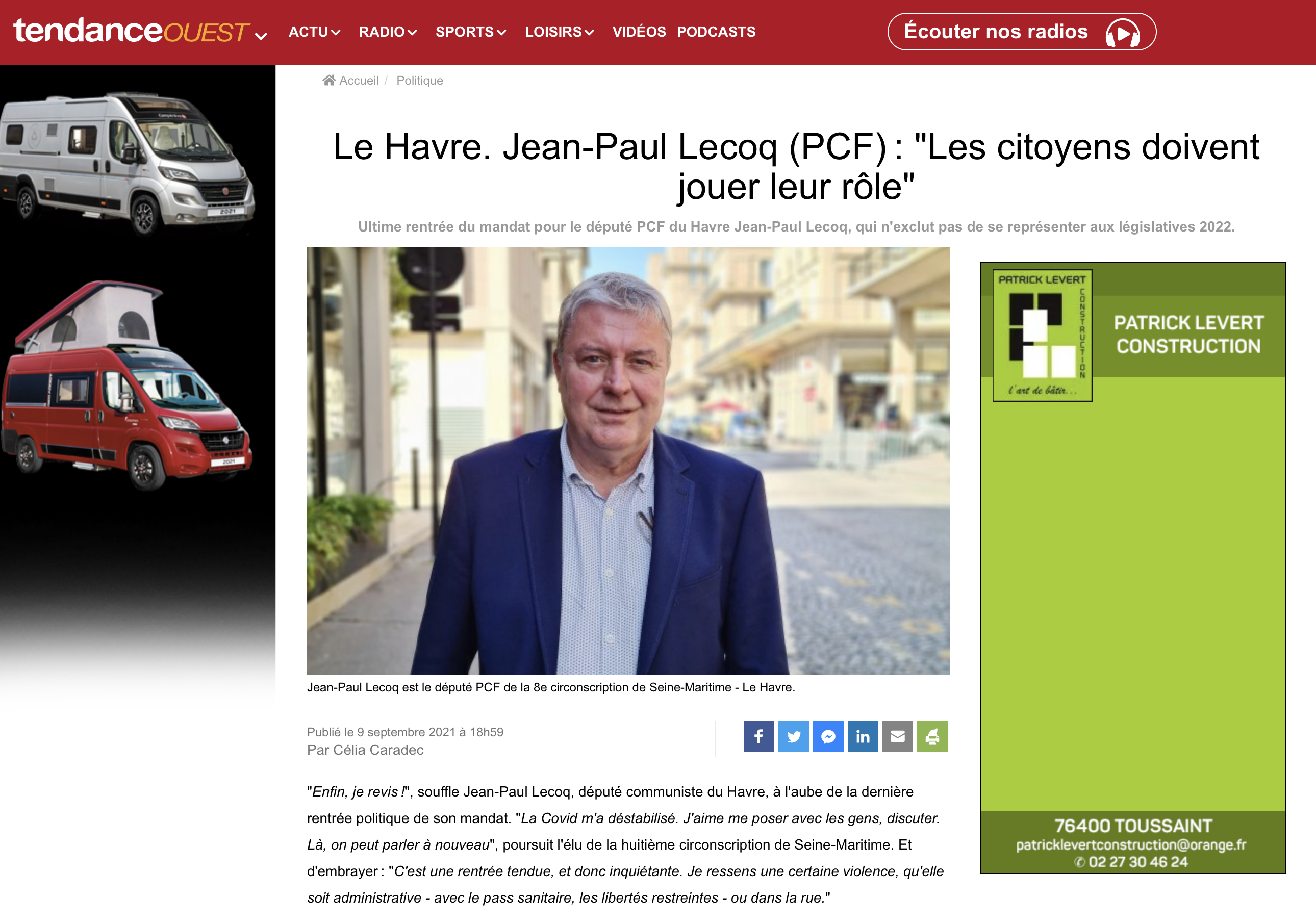Le Havre. Jean-Paul Lecoq (PCF) : "Les citoyens doivent jouer leur rôle" {HTML}