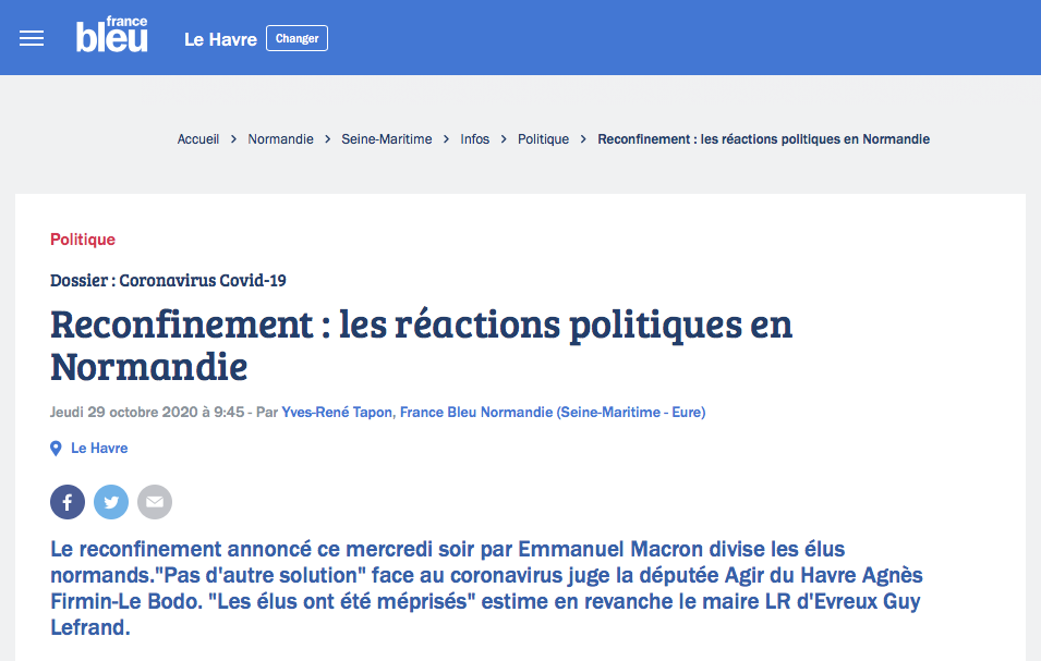 Reconfinement : les réactions politiques en Normandie {HTML}